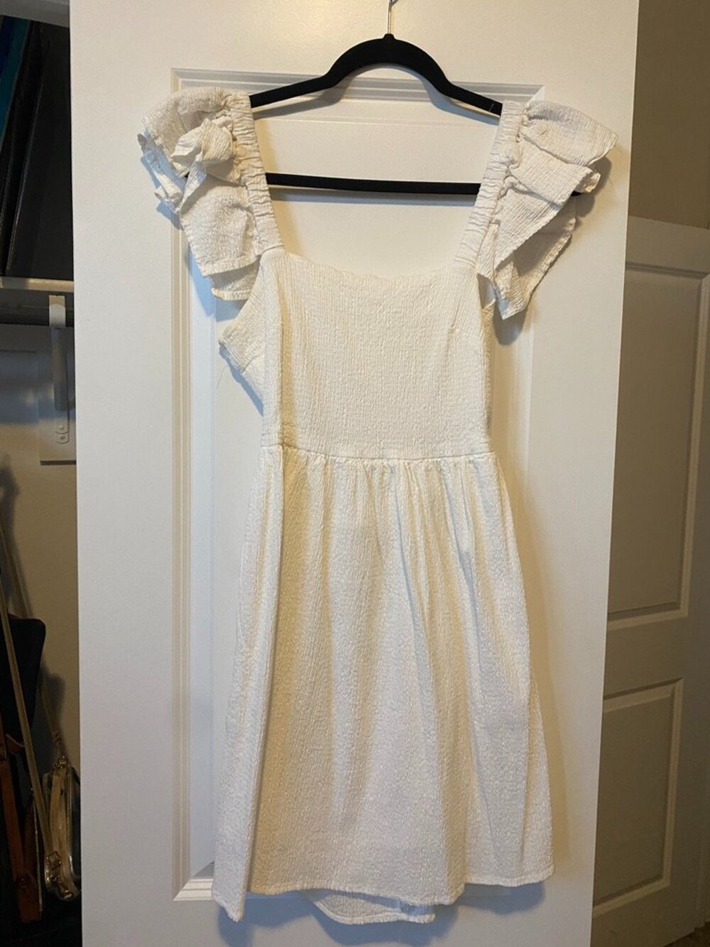 White textured mini sundress